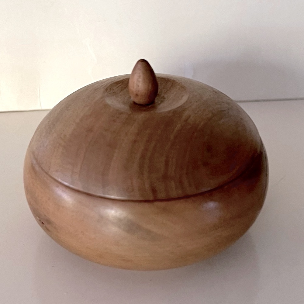 Artisan Handmade Hand Turned Wood Jar Trinket Box & Lid Natural Apple OOAK